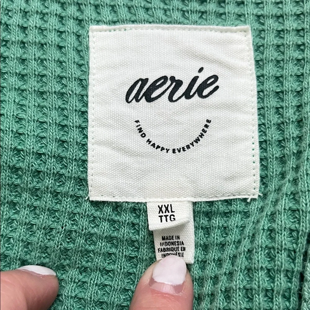 Aerie Green Waffle Knit Cardigan Lumberjane - Picture 2 of 4